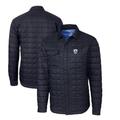 Men's Cutter & Buck Navy Los Angeles Chargers Throwback Logo Rainier PrimaLoft Eco Insulated Quilted Button-Up Shacket