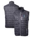 Men's Cutter & Buck Black Detroit Lions Throwback Logo Rainier Eco Insulated Printed Full-Zip Puffer Vest