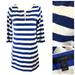 J. Crew Dresses | J. Crew Dress 3/4 Sleeves Split Neck Striped Blue White Cotton Like New S | Color: Blue/White | Size: S