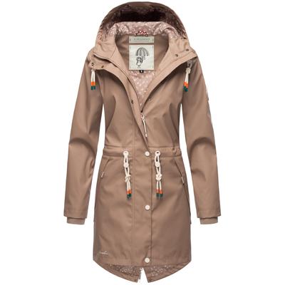 Regenjacke NAVAHOO "Tropical Stormoo", Damen, Gr. M (38), grau (taupe), Obermaterial: 70% Polyester, 30% Polyurethan, Innenfutter: 100% Polyester, Ärmelfutter: 100% Polyester, Wattierung: 100% Polyester, modisch, gerade ca. Mitte Oberschenkel, hoch... Image