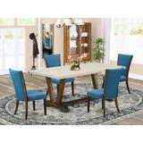 Red Barrel Studio® Contara 5 - Piece Rubberwood Solid Wood Dining Set Wood/Upholstered in White | 30" H x 72" L x 40" W | Wayfair