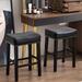 Winston Porter Set Of 2 26" Bar Stools For Kitchen Counter Wood/Upholstered/Leather in Black | 26 H x 18 W x 12.6 D in | Wayfair