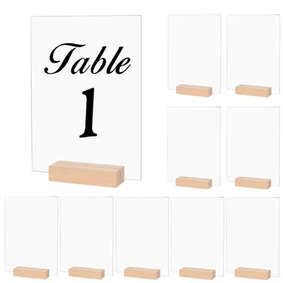 Lot de 10 numéros de Table de mariage en acrylique bricolage blanc clair avec Base en bois pour