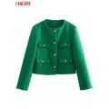 Plus riche ada-Blazer court en tweed vert pour femme manteau vintage à manches longues mode