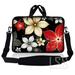 LSS 14-14.9 inch Neoprene Laptop Sleeve Bag Carrying Case with Handle and Adjustable Shoulder Strap - Black Gray Red Flower Leaves