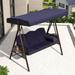 PURPLE LEAF 3-Seat Deluxe Outdoor Patio Porch Swing with Weather Resistant Steel Frame Adjustable Tilt Canopy Cushions and Pillow Navy Blue