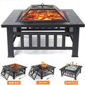 Fire Pits for Outside DFITO 32 Wood Burning Fire Pit Tables with Screen Lid Poker Outdoor Fire Pit Patio Set Patio Garden Stove Fire Pit/Ice Pit/BBQ Fire Pit Black GJ131