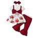 Bagilaanoe 3pcs Toddler Baby Girl Long Pants Set Long/Short Sleeve A Line Dress Tops + Flare Trousers + Headband 6M 9M 12M 18M 24M 3T Kids Casual Outfits