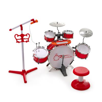 Costway Kids Jazz Drum Keyboard Set with Stool and Microphone Stand-Red