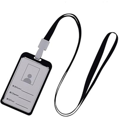 Vertical Style Aluminum Alloy ID Name Card Case Business Work Card Badge Holder with Lanyard, Black