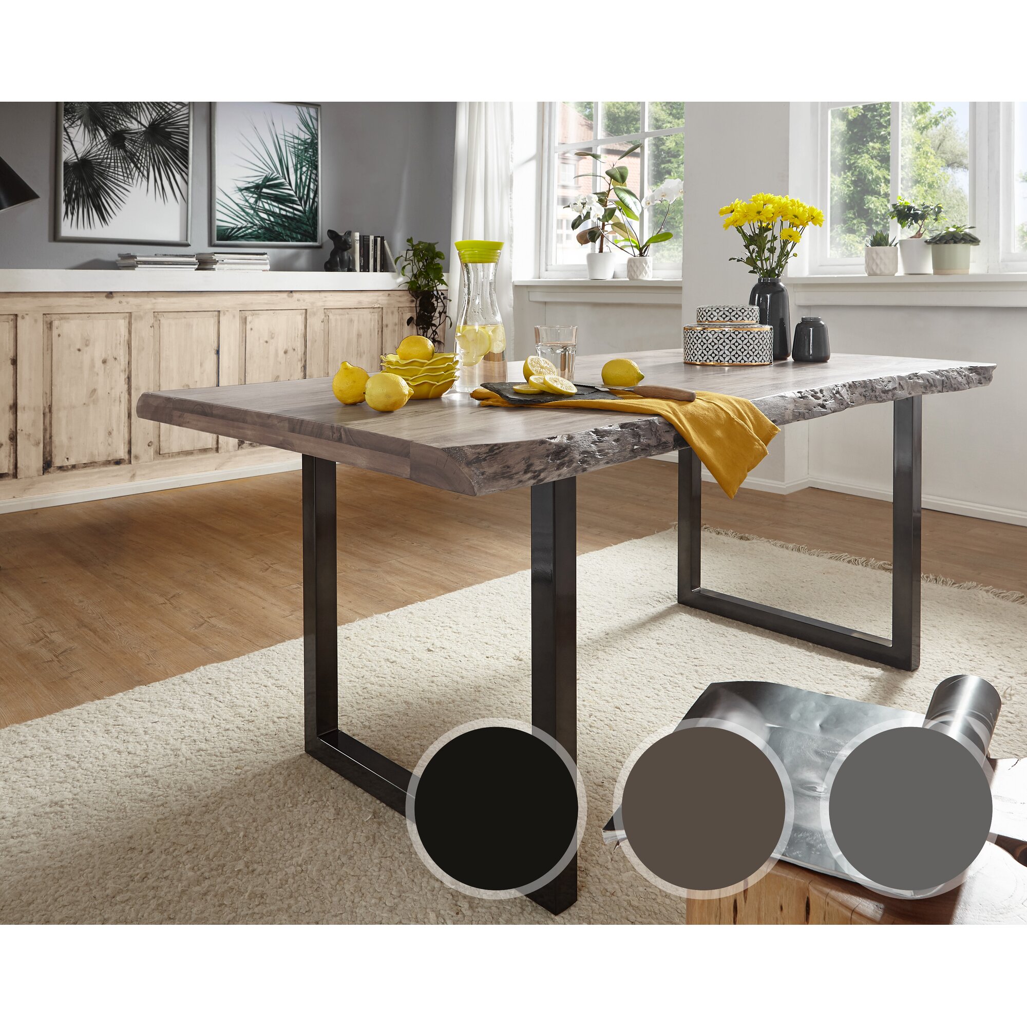 3S Frankenmöbel »Bern« Massivholz Esstisch Akazie grau TI-0481 / Akazie grau / 160x90 cm / schwarz