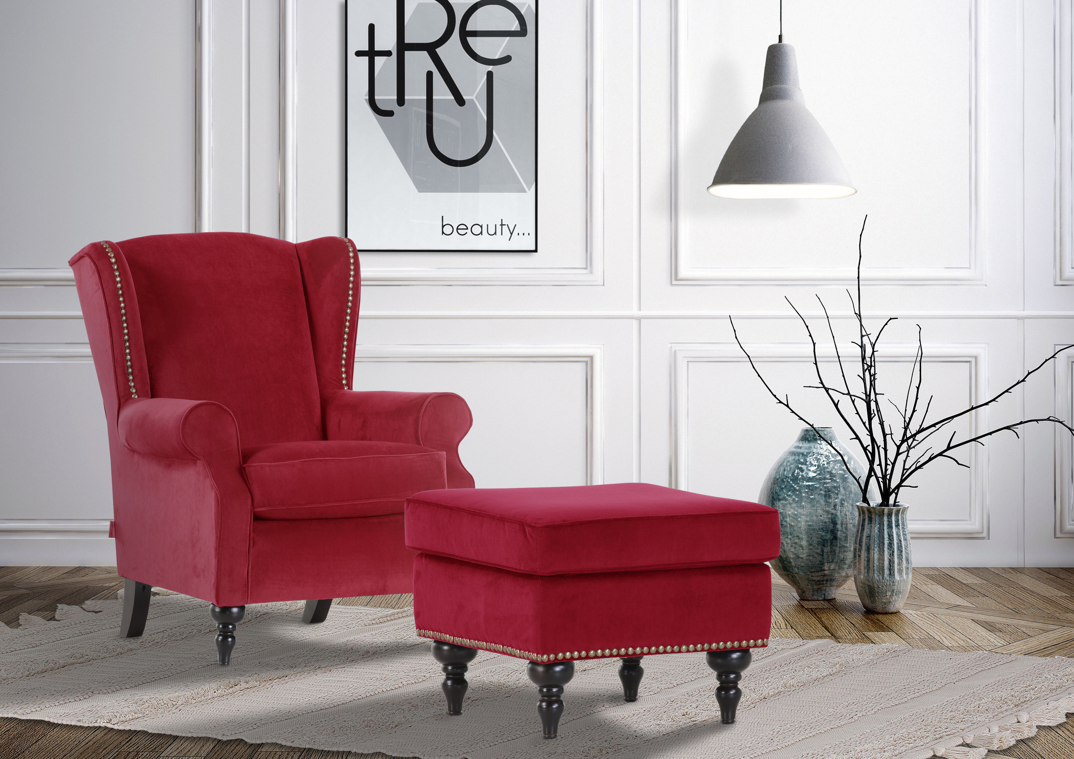 Ohrensessel GUTMANN FACTORY, bunt (rot, türkis, dunkelgrün, moosgrün, blau), B:83cm H:102cm T:87cm, 100% Polyester, Sessel, Ohrensessel