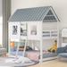 Twin over Twin Size Low Bunk Beds with Roof and Fence-shaped Guardrail