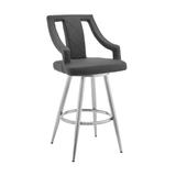 26" Gray Faux Leather and Brushed Stainless Steel Swivel Bar Stool - 24 L x 21 W x 41 H Inches