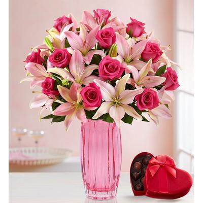1-800-Flowers Flower Delivery Pink Rose & Lily Bouquet For Valentine's Day W/ Clear Vase | Happiness Delivered To Their Door