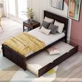 MMTX Twin Bed Frames w/ Headboard, Twin Bed w/ Trundle, Platform Bed For Guest Room, Boys & Girls, Twin Size, Espresso in Brown | Wayfair