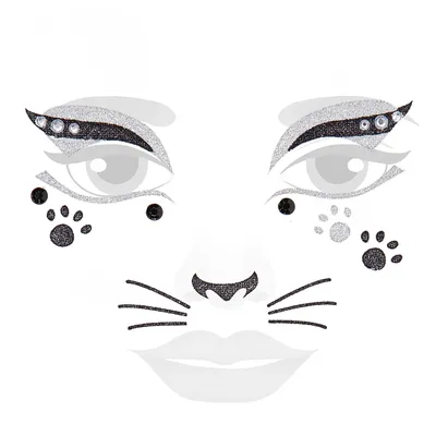 Face-Art-Tattoo Katze, schwarz/silber