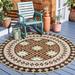 Black 79 x 79 x 1 in Area Rug - Foundry Select Oriental Machine Braided Round 6'7" Indoor/Outdoor Area Rug in Brown/ | 79 H x 79 W x 1 D in | Wayfair