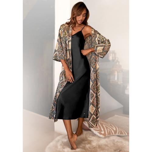 Kimono LASCANA Gr. 42, goldfarben (gemustert) Damen Bademäntel Morgenmäntel