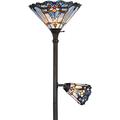 Bieye L30686 Baroque Tiffany Style Stained Glass Torchiere Floor Lamp Double Lit with 14 inch Wide Blue Shade and 6 inch Wide Rotatable Shade for Working Reading Living Room Bedroom, 71 inch Tall