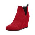 AUMOTED Women Wedge Ankle Boots Heeled Almond Toe Wedge Short Boots Slip on Elastic Warm Booties 3.4" Suede Red EU 39