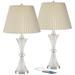 Luca Chrome and Glass USB Table Lamps with Ivory Pleat Shades Set of 2