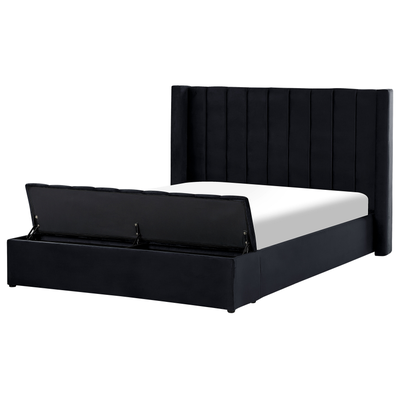 Polsterbett Schwarz 160 x 200 cm aus Samtstoff mit Stauraum Elegantes Doppelbett Modernes Design