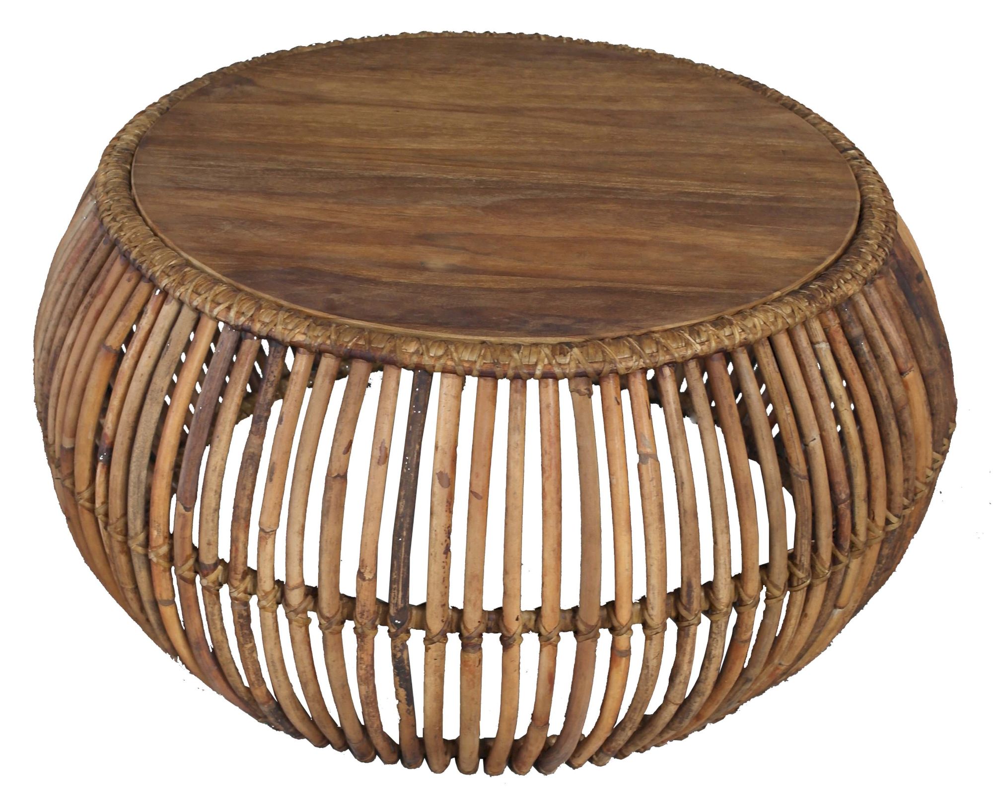 SIT Rattan und Teak Couchtisch - rund 60 x 45x 60 cm