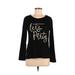 Star Scene Sweatshirt: Scoop Neck Covered Shoulder Black Graphic Tops - Women's Size Medium