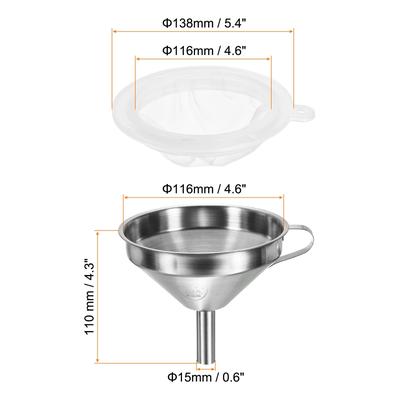 5.1" Dia Stainless Steel Kitchen Funnel with 300 Mesh Strainer White Silver Tone - White, Silver Tone