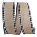 Black and White Gingham Check Trim With Natural Color Wired Ribbon