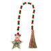 Christmas Wooden Bead Wreath with Tassels Decorated with Candy Canes Wood Bead Garland Wreath for Christmas Decorations Farmhouse Wall Hanging Ornaments