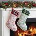 The Holiday Aisle® Merry Christmas Word Art Personalized Green Trim Stocking Polyester/Velvet in Gray/Green/White | 10 H x 16 W in | Wayfair