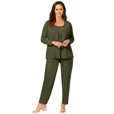 Plus Size Women's 4-Piece Stretch Knit Wardrober by The London Collection in Dark Olive Green (Size 26/28)