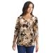 Plus Size Women's Stretch Cotton V-Neck Tee by Jessica London in New Khaki Shadow Floral (Size 14/16) 3/4 Sleeve T-Shirt