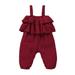 Kucnuzki Infant Baby Girl Clothes 12 Months Summer Bodysuit 18 Months Sleeveless Big Floral Prints Tassel Cozy Romper Bodysuit Headband 2PCS Set Red