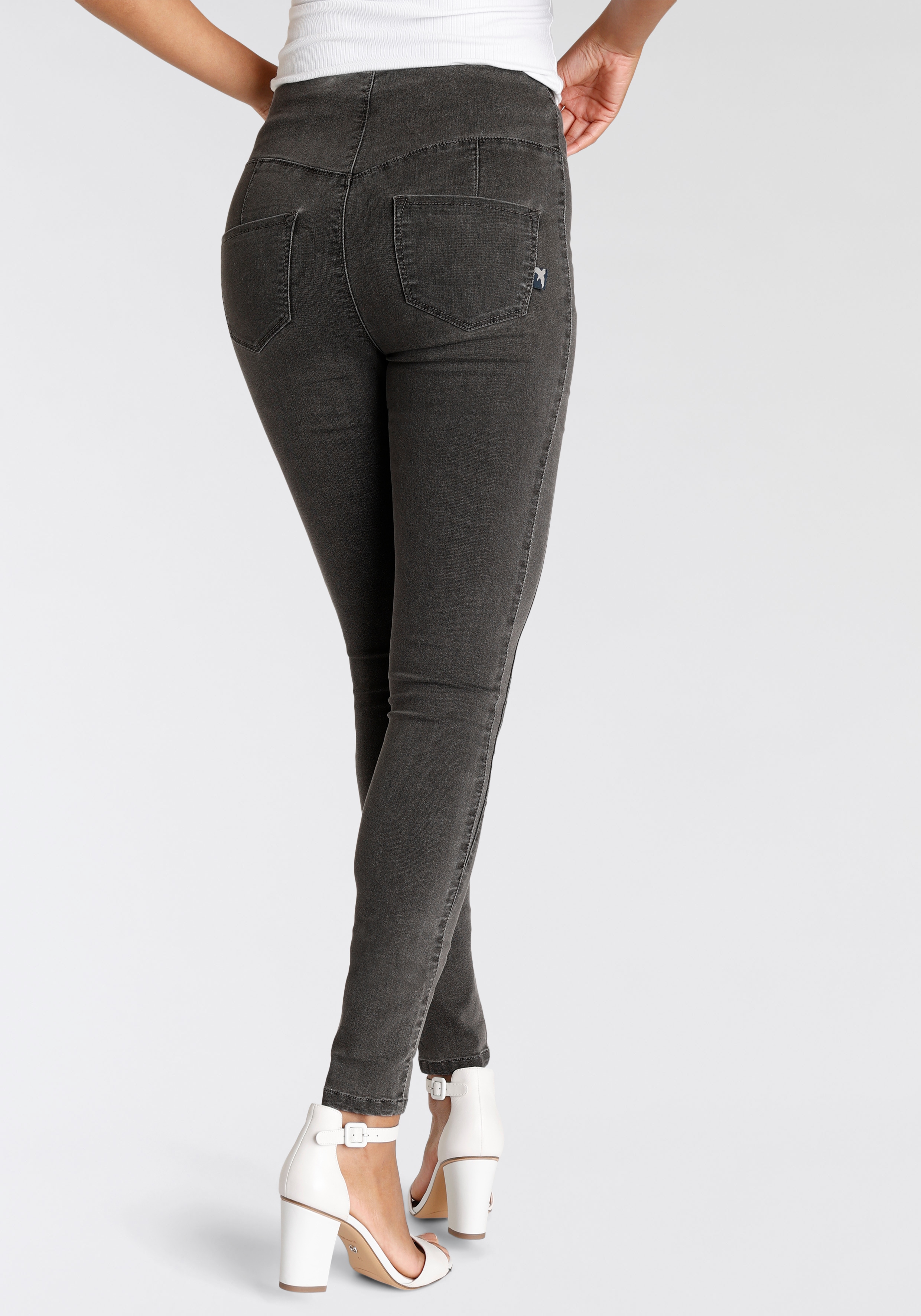 Jeansjeggings ARIZONA, Damen, Gr. 40, N-Gr, grau (grau washed), Denim/Jeans, Obermaterial: 63% Baumwolle, 32% Polyester, 5% Elasthan, Basic, skinny fit lang, Jeans, extra-eng geschnittene Beinform, hohe Leibhöhe Image