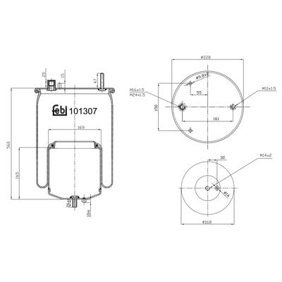 FEBI BILSTEIN Federbalg, Luftfederung Universal hinten rechts links mit Kolben 168mm für VOLVO 24062484 21224750 22056630 101307 Image