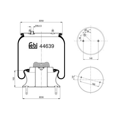 FEBI BILSTEIN Federbalg, Luftfederung Universal vorne rechts links mit Kolben 230mm 44639 Image