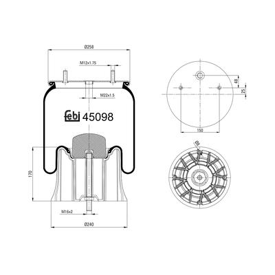 FEBI BILSTEIN Federbalg, Luftfederung Universal mit Kolben 241mm 45098 Image