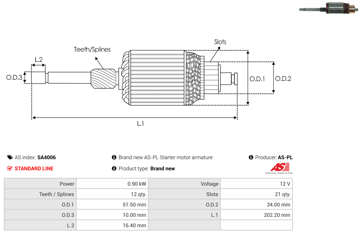 AS-PL Anker, Starter Universal 12V 51,50mm SA4006 Image
