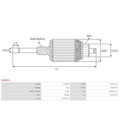 AS-PL Anker, Starter Universal 12V 53,70mm für MITSUBISHI MAZDA NISSAN M106T57671 M106X57671 M106X58771 SA5013 Image