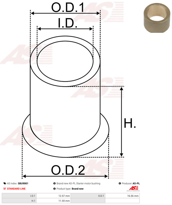 AS-PL Buchse, Starterwelle SBU9001 Universal für FORD 69AB11135CA Image