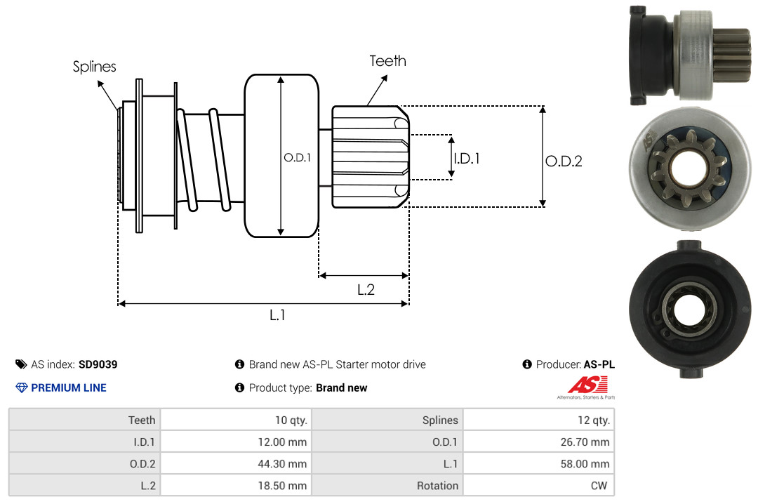 AS-PL Freilaufgetriebe, Starter Universal SD9039 Image