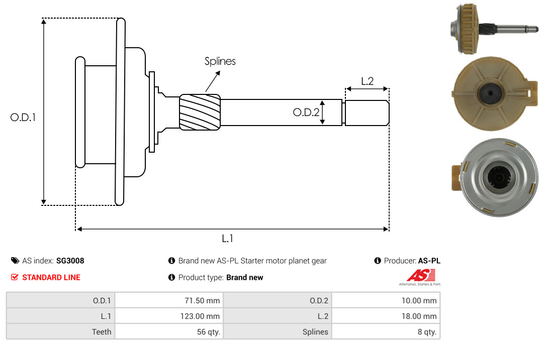 AS-PL Hohlrad, Planetengetriebe (Starter) SG3008 Universal 71,50mm Image