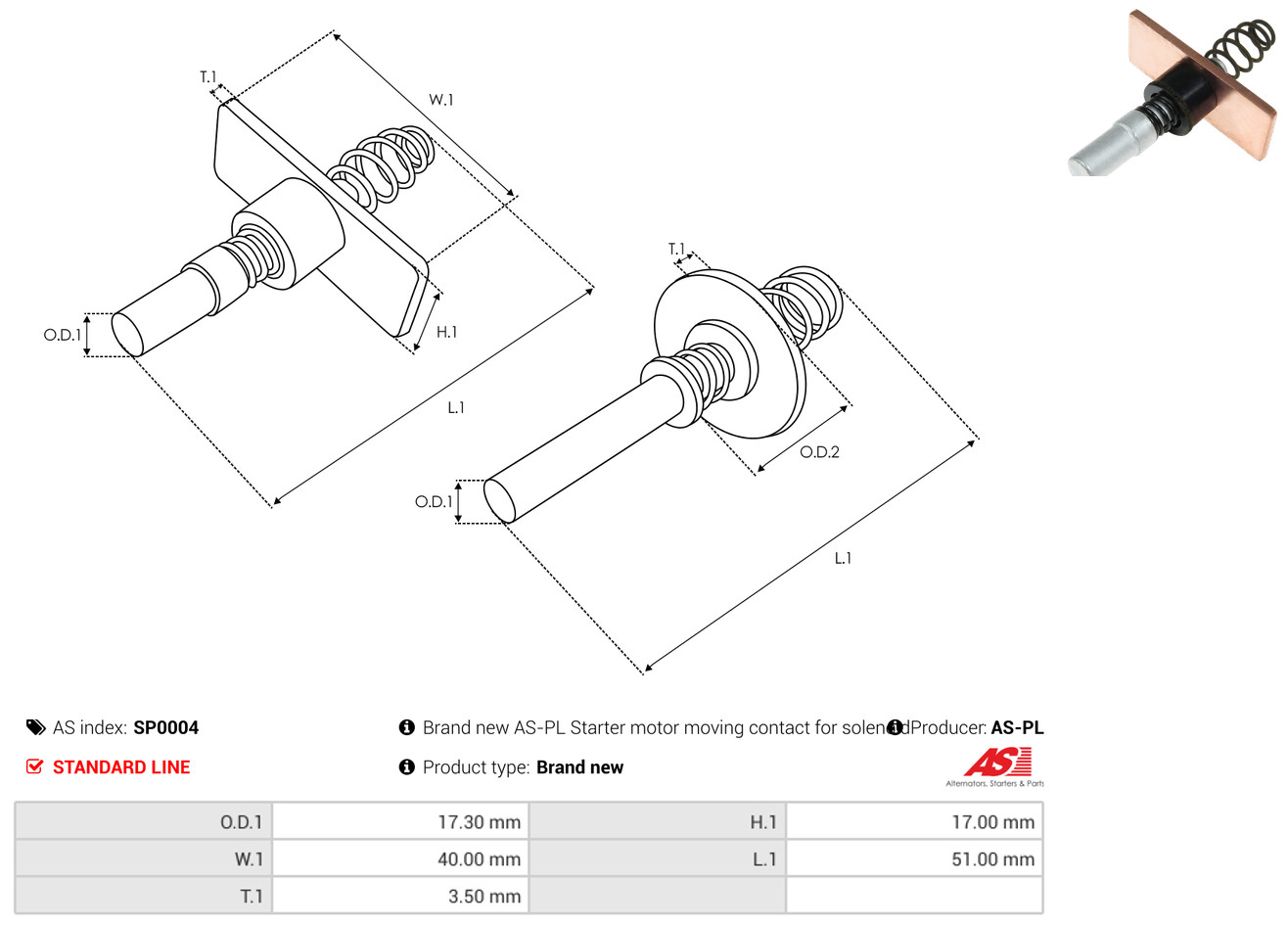 AS-PL Reparatursatz, Starter Universal 17,30mm SP0004 Image