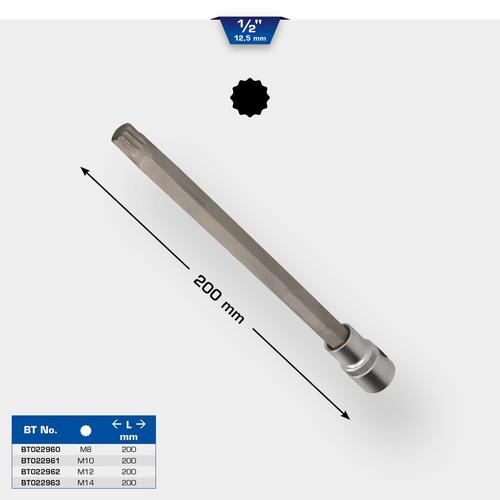 Brilliant Tools 1/2' Vielzahn-Bit-Stecknuss, 200 mm lang, M14 Bit-Schraubendreher,Steckschlüsseleinsatz BT022963