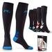 PowerLix Knee High Medical Compression Socks for Women & Men Neuropathy Swelling Pain Relief 20-30 mmHg Athletics Ankle Arch & Heel Support - Black & Blue Large-XLarge (Pair)