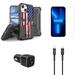 Accessories Bundle for iPhone 14 Case - Heavy Duty Rugged Protector Cover (USA Skull Flag) Belt Holster Clip Screen Protectors 30W Dual Car Charger USB-C to MFI Certified Lightning Cable