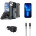 Accessories Bundle for iPhone 14 Case - Heavy Duty Rugged Protector Cover (Thin Blue Line) Belt Holster Clip Screen Protectors 30W Dual Car Charger USB-C to MFI Certified Lightning Cable